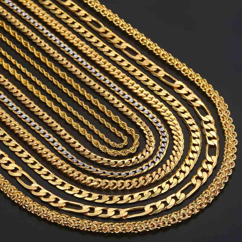 Trendsmax Gold Necklace For Men Women Figaro Rope Cuban Link Chain Necklace Male Collar Fashion Gift Jewelry Hip Hop 18-24" GNN2