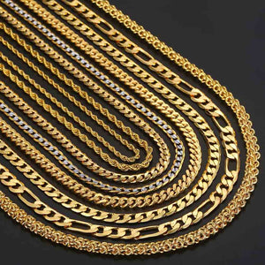 Trendsmax Gold Necklace For Men Women Figaro Rope Cuban Link Chain Necklace Male Collar Fashion Gift Jewelry Hip Hop 18-24" GNN2