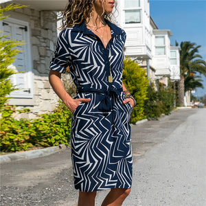Long Sleeve Shirt Dress 2019 Summer Boho Beach Dresses Women Casual Striped Print A-line Mini Party Dress Vestidos