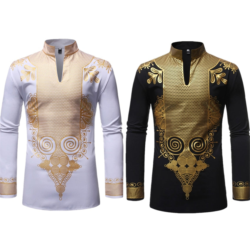 Nouveaux, Hommes Imprimer Africain Imprimer Robes Rich Bazin Dashiki T-shirt À Manches Longues Traditionnel 2019 Mode Style Adulte Blouse Vêtements