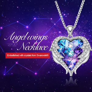 CDE Fashion Angel Wings Heart Shape Pendant Necklace with Amethyst Crystal for Women Fine Jewelry Valentine's Day Gifts