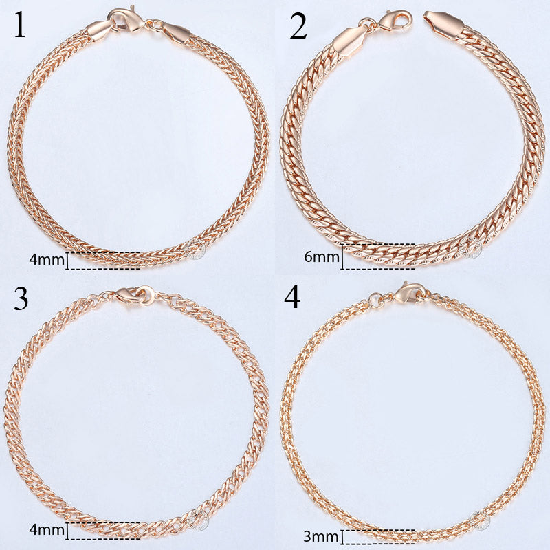 20cm 585 Rose Gold filled Bracelet For Women Men Curb Snail Foxtail Venitian Link Chains Womens Mens Bracelets Fashion Gift CBB1