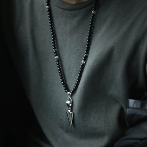 Unique Men's Necklace Silver Stainless Steel Arrow Pendant Matte Black Glass Beaded Necklace Male Jewelry Dropshipping DNM07