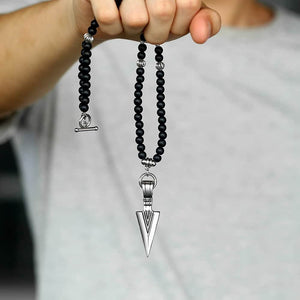 Unique Men's Necklace Silver Stainless Steel Arrow Pendant Matte Black Glass Beaded Necklace Male Jewelry Dropshipping DNM07