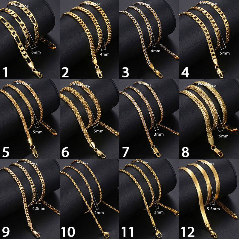 Necklace For Women Men Gold Filled Figaro Rope Snake Curb Cuban Link Chain Mens Womens Fashion Jewelry 18-24" GNN2