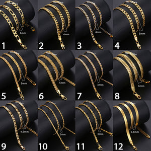 Necklace For Women Men Gold Filled Figaro Rope Snake Curb Cuban Link Chain Mens Womens Fashion Jewelry 18-24" GNN2