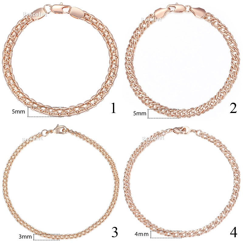 5mm Bracelet for Women Girls 585 Rose Gold Bismark Link Chain Bracelet Woman Jewelry Hot Party Jewelry Gifts 18cm 20cm GB422