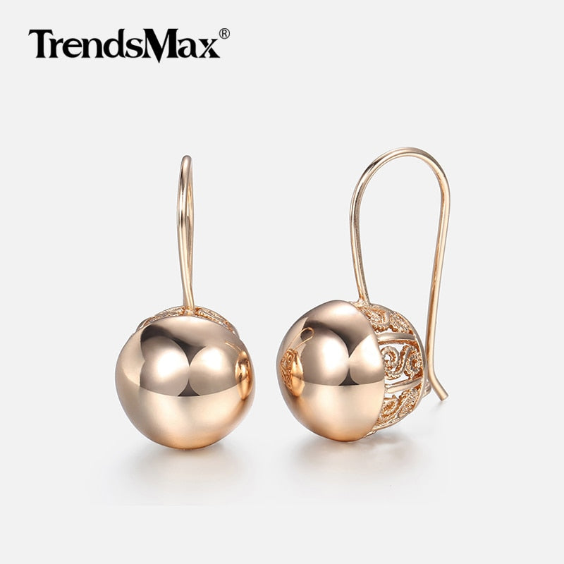 Hot Cut Out Ball Earrings For Women Girls 585 Rose Gold Woman Zircon Dangle Earrings Wedding Party Exquisite Jewelry GE66