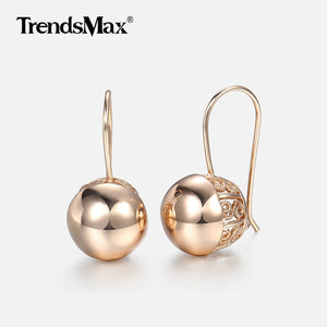 Hot Cut Out Ball Earrings For Women Girls 585 Rose Gold Woman Zircon Dangle Earrings Wedding Party Exquisite Jewelry GE66