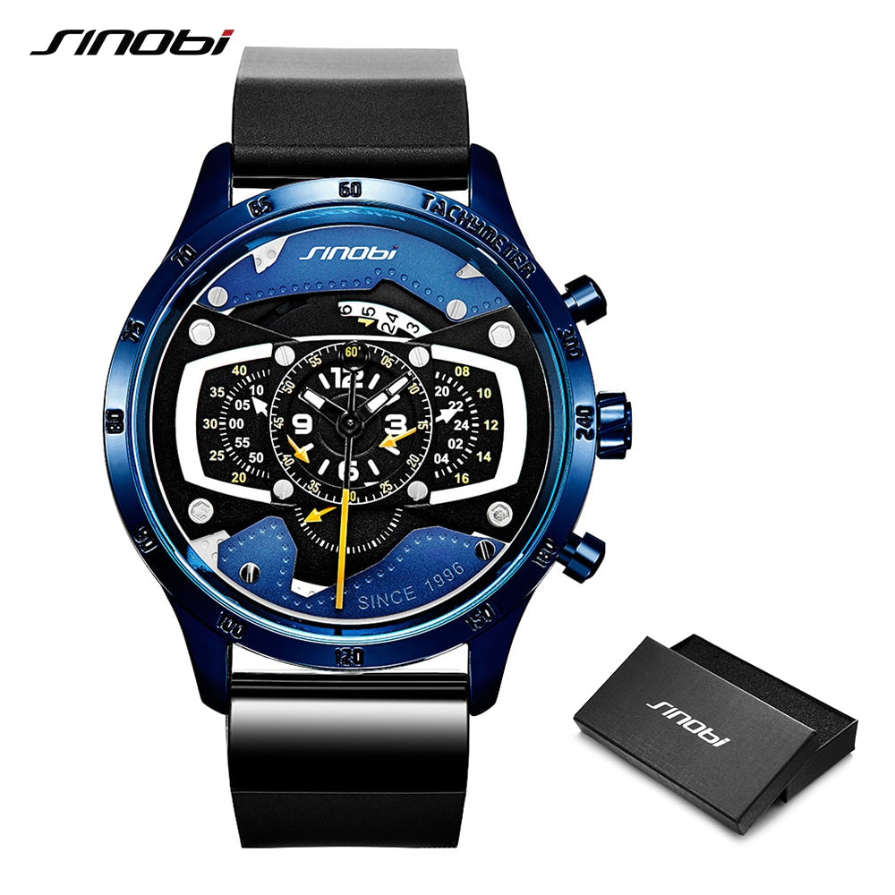 Relojes Hombre SINOBI Car Creative Men Watch Mens Fashion Speed Racing Sport Time Chronograph Silicone Watches Quartz Wristwatch