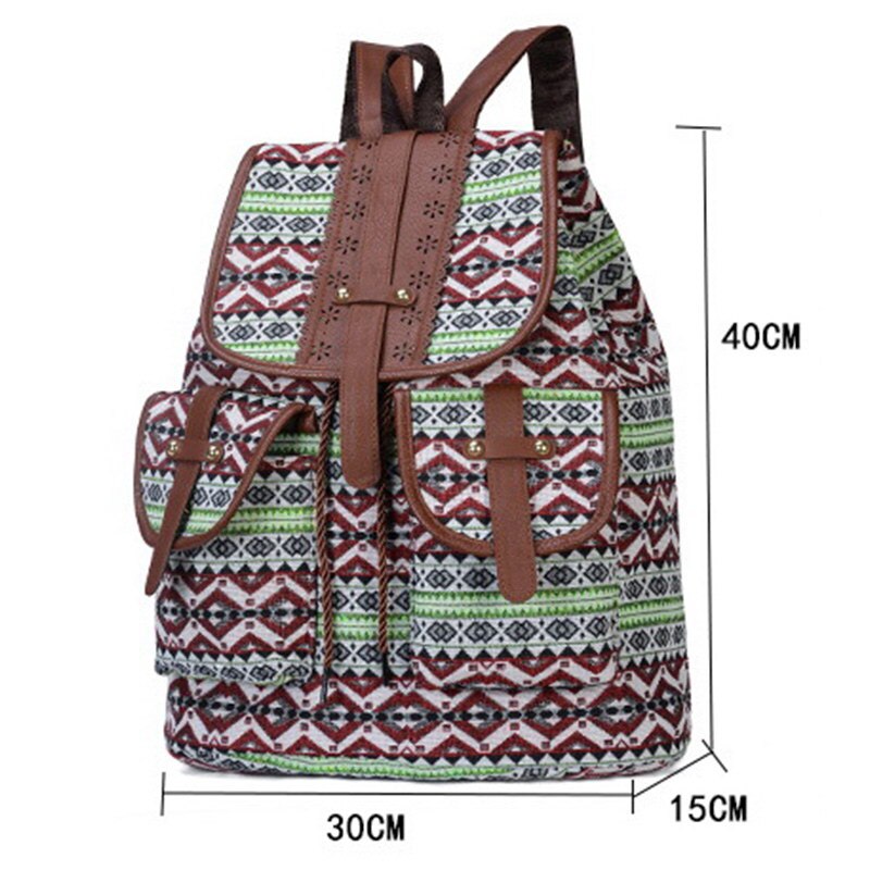 Vintage Women Girls School Bag Bohemian Drawstring Printing Designer Canvas Cloth Backpack Female Traveling Shoulder Bag