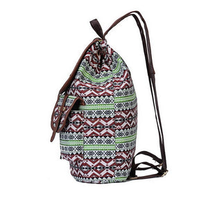 Vintage Women Girls School Bag Bohemian Drawstring Printing Designer Canvas Cloth Backpack Female Traveling Shoulder Bag