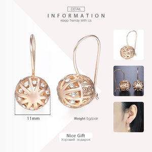 Hot Cut Out Ball Earrings For Women Girls 585 Rose Gold Woman Zircon Dangle Earrings Wedding Party Exquisite Jewelry GE66