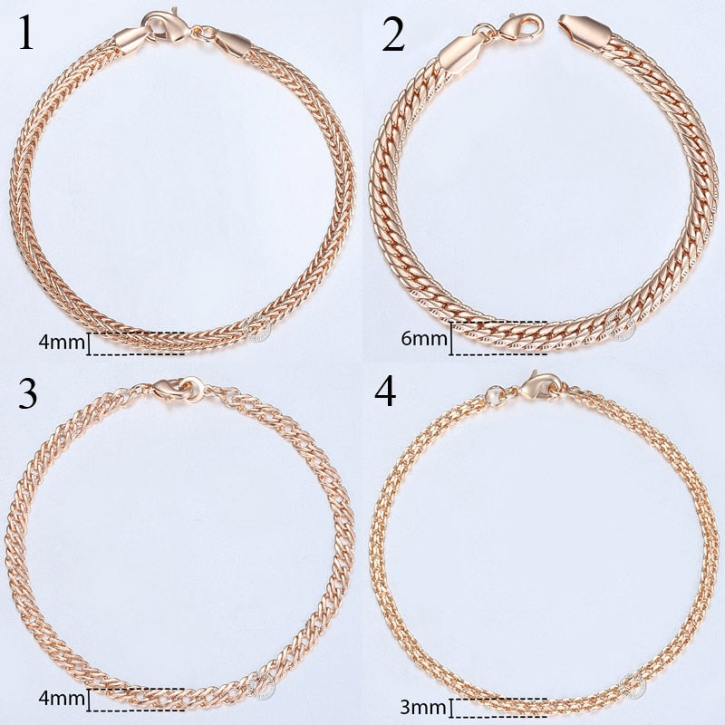 20cm Bracelets For Women Men 585 Rose Gold Curb Snail Foxtail Venitian Link Chains Men's Bracelets Fashion Jewelry Gifts KCBB1