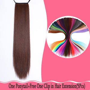 JINKAILI 85cm 32 "Super Long Clip Droit Dans La Queue Faux Cheveux Ponytail Postiche Avec Des Épingles À Cheveux Synthétique Extensions De Queue De Poney