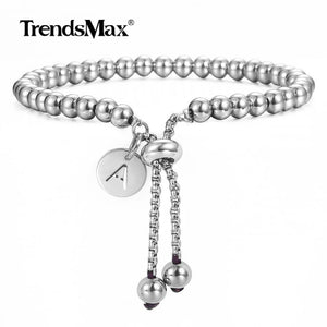 Trendsmax Adjustable Beaded Bracelets Stainless Steel Initial Letter Charm Bracelet for Men Women Jewelry Gift DB249