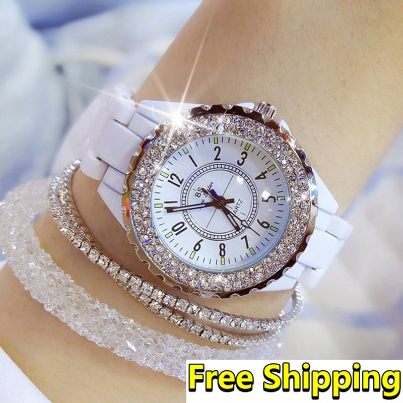 Women Watches 2018 Top Brand Luxury Ceramic Women's Watch Fashion Quartz Women Wrist Watch Diamond White Female Wristwatch 2019