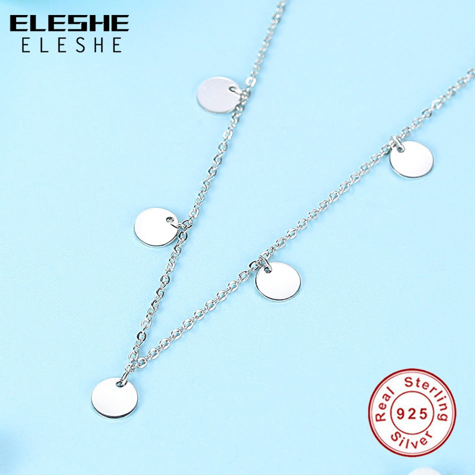 ELESHE 2019 New Luxury Fashion Round Coin Choker Necklace for Women 925 Sterling Silver Chain Necklace Collier Femme