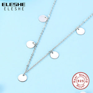 ELESHE 2019 New Luxury Fashion Round Coin Choker Necklace for Women 925 Sterling Silver Chain Necklace Collier Femme