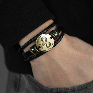 12 Zodiac Sign Horoscope Men's Leather Bracelet Vintage Retro Charm Wristband Male Jewelry Gifts for Men Leo Cancer Aries LBM136