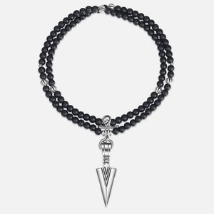 Unique Men's Necklace Silver Stainless Steel Arrow Pendant Matte Black Glass Beaded Necklace Male Jewelry Dropshipping DNM07