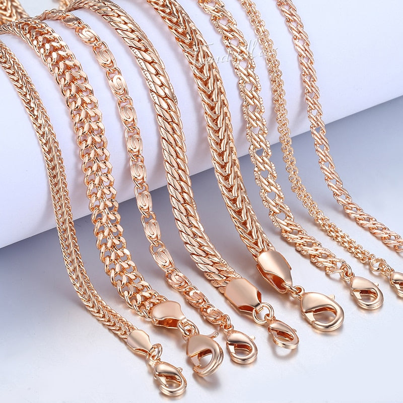 20cm 585 Rose Gold filled Bracelet For Women Men Curb Snail Foxtail Venitian Link Chains Womens Mens Bracelets Fashion Gift CBB1