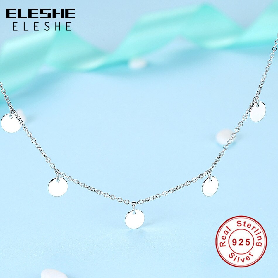 ELESHE 2019 New Luxury Fashion Round Coin Choker Necklace for Women 925 Sterling Silver Chain Necklace Collier Femme