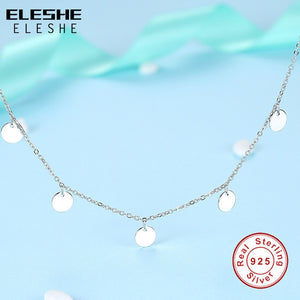 ELESHE 2019 New Luxury Fashion Round Coin Choker Necklace for Women 925 Sterling Silver Chain Necklace Collier Femme