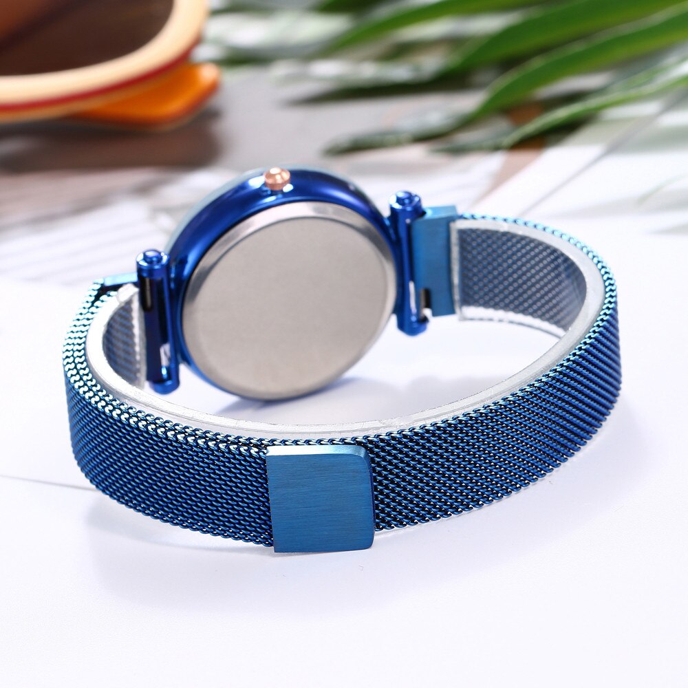vansvar Quartz Stainless Steel Band Mesh Magnet Buckle Starry Sky Analog Wrist Watch relojes para hombre clock mechanism silent
