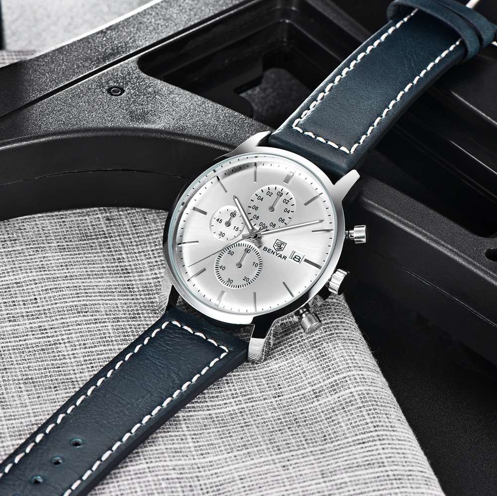 BENYAR Men Watch Stainless Steel Quartz Sport Watch Luxury Waterproof Male Chronograph Wrist Watch for Men Relogio Masculino