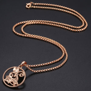 Zodiac Sign 12 Constellation Pendant Necklace for Women Men 585 Rose Gold Womens Necklace Mens Chain Gift Fashion Jewelry GPM21