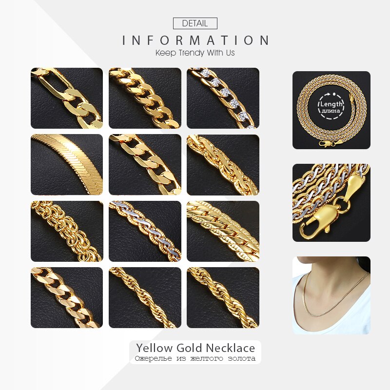 Necklace For Women Men Gold Filled Figaro Rope Snake Curb Cuban Link Chain Mens Womens Fashion Jewelry 18-24" GNN2