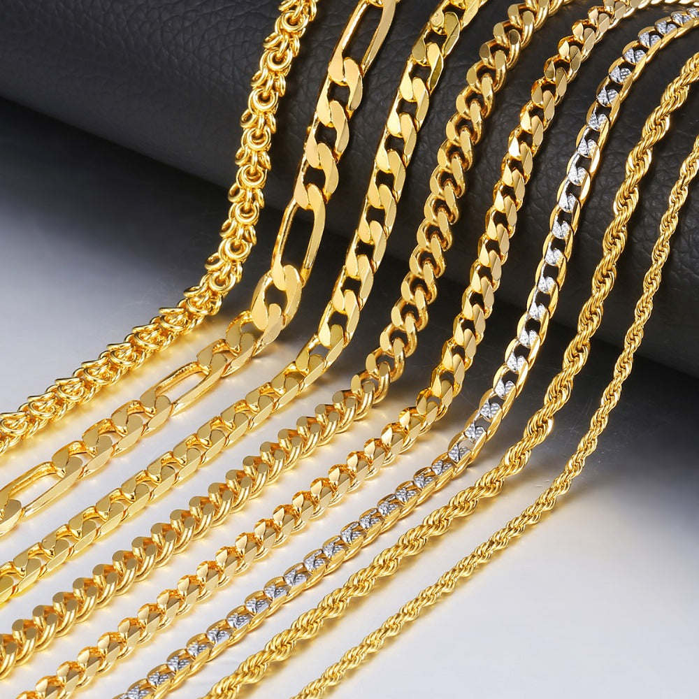Trendsmax Gold Necklace For Men Women Figaro Rope Cuban Link Chain Necklace Male Collar Fashion Gift Jewelry Hip Hop 18-24" GNN2
