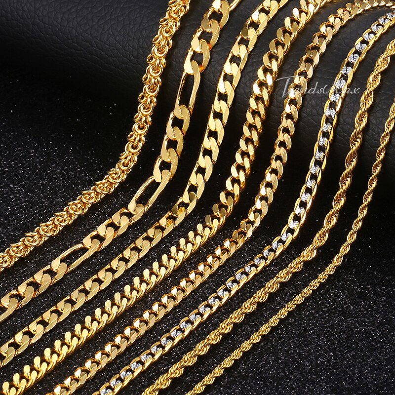Necklace For Women Men Gold Filled Figaro Rope Snake Curb Cuban Link Chain Mens Womens Fashion Jewelry 18-24" GNN2
