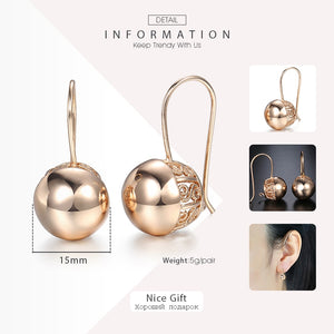 Hot Cut Out Ball Earrings For Women Girls 585 Rose Gold Woman Zircon Dangle Earrings Wedding Party Exquisite Jewelry GE66