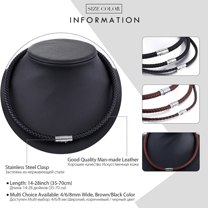 Classic Men's Leather Necklace Choker Black Brown Braided Rope Necklace for Men Gifts Wholesale Dropshipping Male Jewelry UNM27