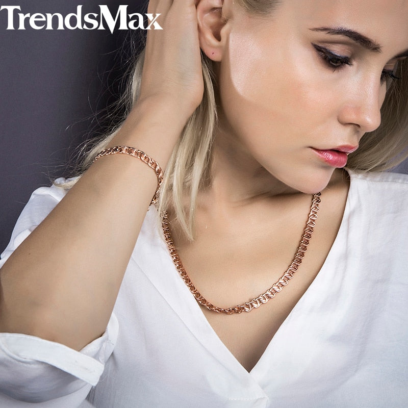 Personalize Necklace For Women Men 585 Rose Gold Venitian Curb Snail Foxtail Link Chains Necklace Fashion Jewelry 50cm 60cm CNN1
