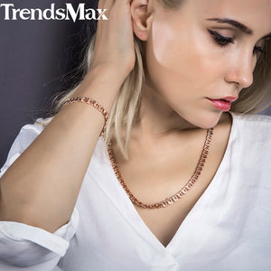 Personalize Necklace For Women Men 585 Rose Gold Venitian Curb Snail Foxtail Link Chains Necklace Fashion Jewelry 50cm 60cm CNN1