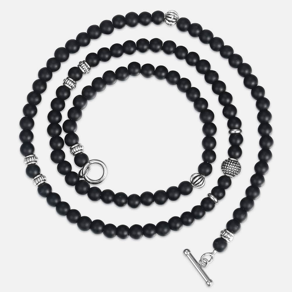 Unique Men's Necklace Silver Stainless Steel Arrow Pendant Matte Black Glass Beaded Necklace Male Jewelry Dropshipping DNM07