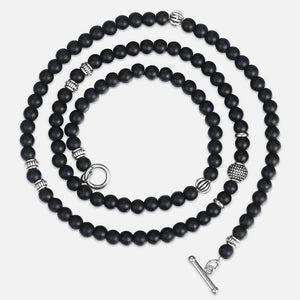 Unique Men's Necklace Silver Stainless Steel Arrow Pendant Matte Black Glass Beaded Necklace Male Jewelry Dropshipping DNM07