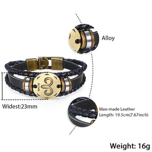 12 Zodiac Sign Horoscope Men's Leather Bracelet Vintage Retro Charm Wristband Male Jewelry Gifts for Men Leo Cancer Aries LBM136