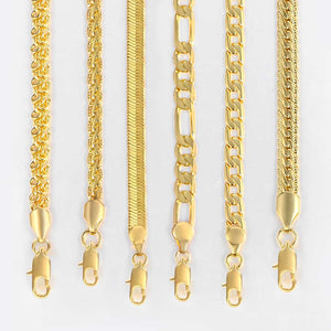 Necklace For Women Men Gold Filled Figaro Rope Snake Curb Cuban Link Chain Mens Womens Fashion Jewelry 18-24" GNN2