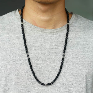 Unique Men's Necklace Silver Stainless Steel Arrow Pendant Matte Black Glass Beaded Necklace Male Jewelry Dropshipping DNM07