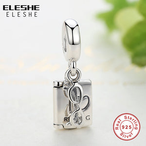 ELESHE Original 925 Sterling Silver Charms Fit Pandora Charm Bracelets Fashion Jewelry DIY I LOVE READING Book Charm Beads