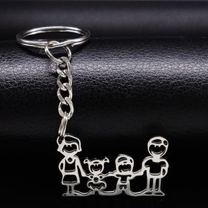 2019 Fashion New Family Stainless Steel Key Rings Jewelry Boy and Girl Silver Color keychain Gifts chaveiros K7641B