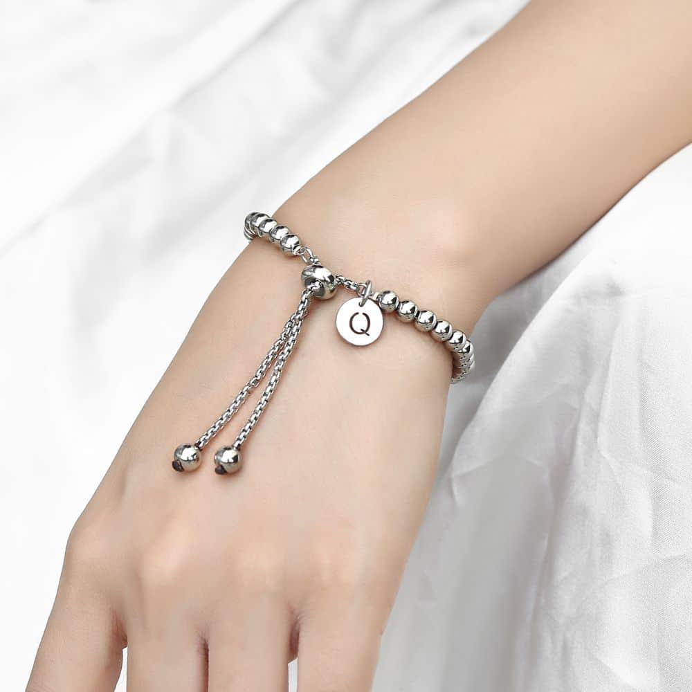 Trendsmax Adjustable Beaded Bracelets Stainless Steel Initial Letter Charm Bracelet for Men Women Jewelry Gift DB249