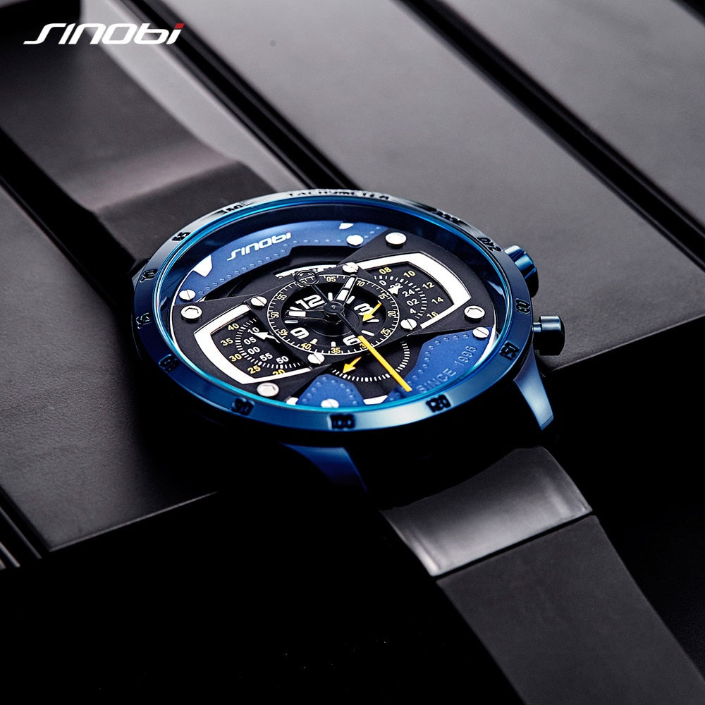 Relojes Hombre SINOBI Car Creative Men Watch Mens Fashion Speed Racing Sport Time Chronograph Silicone Watches Quartz Wristwatch