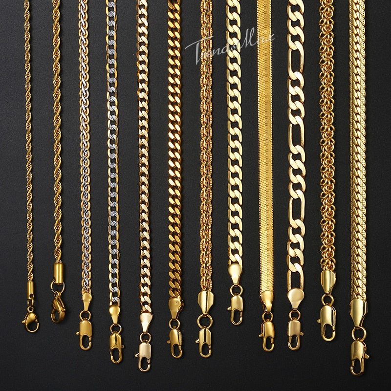 Necklace For Women Men Gold Filled Figaro Rope Snake Curb Cuban Link Chain Mens Womens Fashion Jewelry 18-24" GNN2