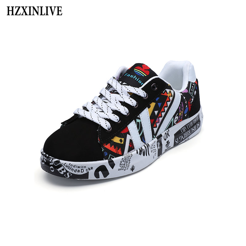 HZXINLIVE 2019 Summer Woman Sneakers White Casual Shoes Lovers Printing Fashion Flat Ladies Vulcanized Shoes zapatos de mujer