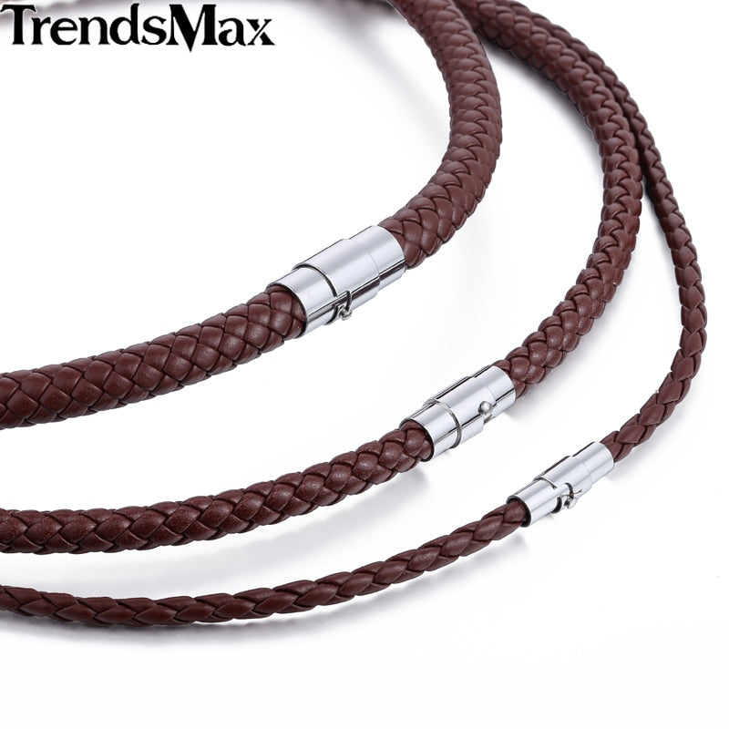 Classic Men's Leather Necklace Choker Black Brown Braided Rope Necklace for Men Gifts Wholesale Dropshipping Male Jewelry UNM27